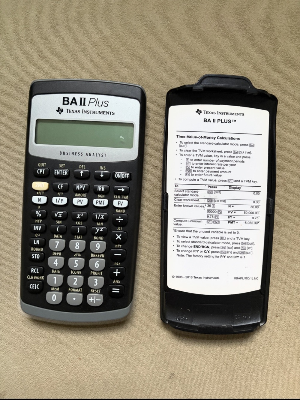Texas Instruments BA II Plus Financial Calculator in Black and Silver